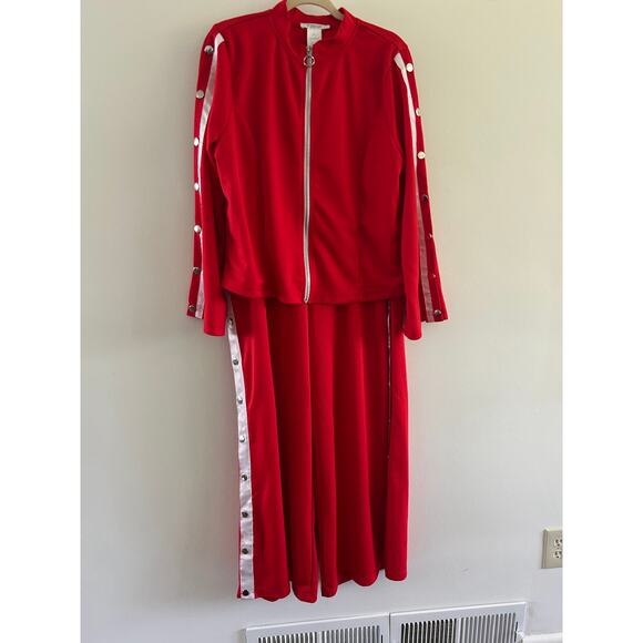 Y2K  Track Set Women Sz 1X Red w/ White Stripes Rip Away Style Snap Buttons - Picture 1 of 16